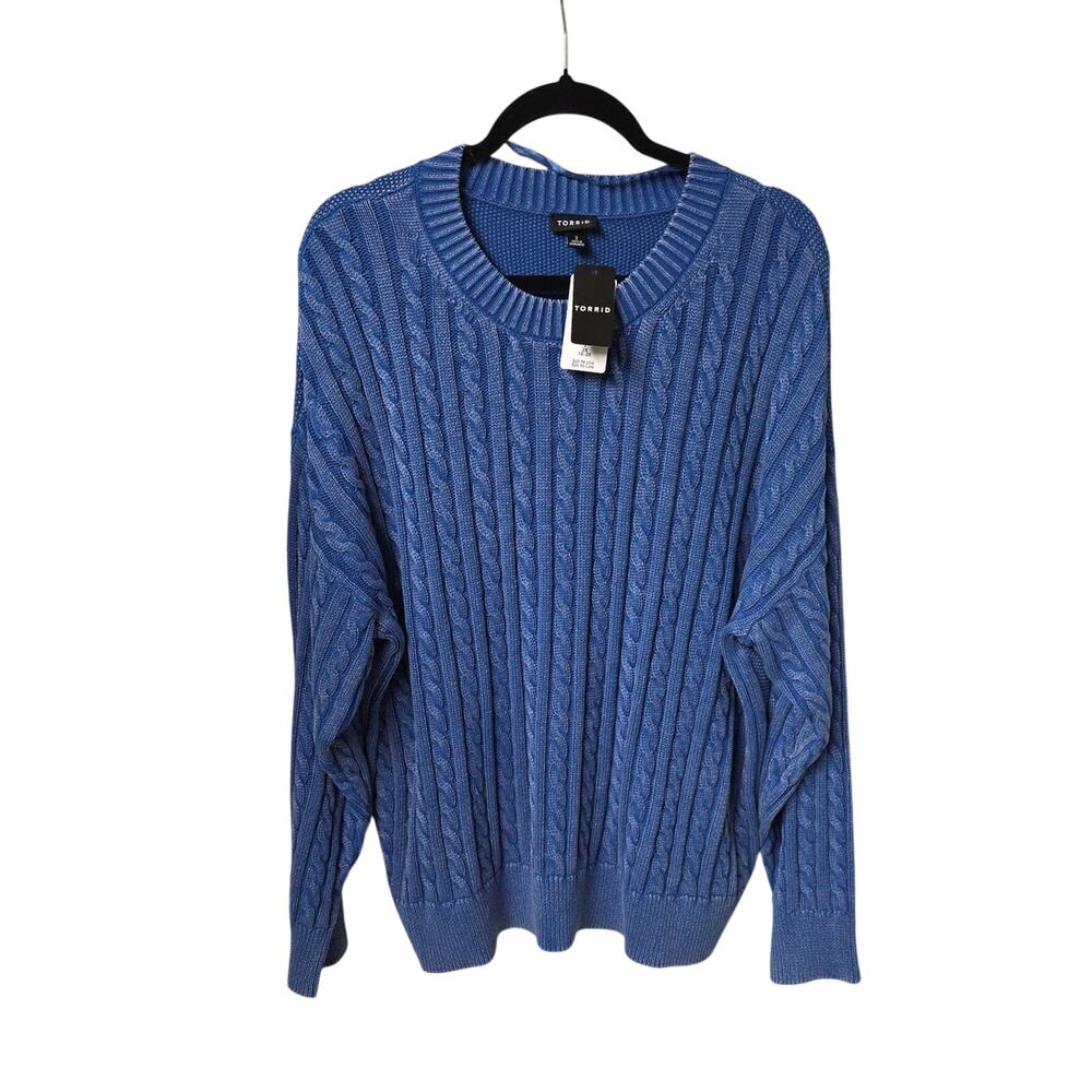 Torrid Blue Wash Cable Knit Crew Neck Pullover Sweater Womens Plus Size 2X NWT